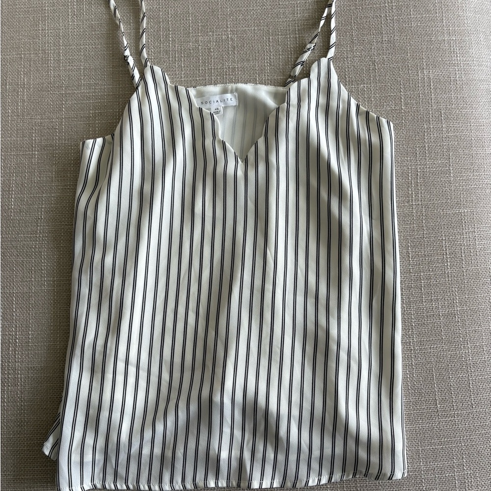 Socialite White and Black Striped Tank Top